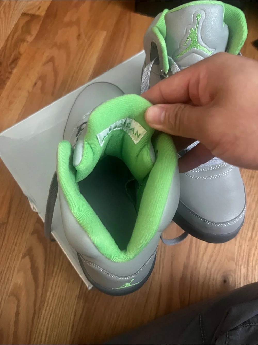 Jordan Men's Grey and Lime High-Top Sneakers